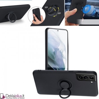 Vennus švelnaus silikono dėklas su žiedu - juodas (telefonui Samsung S21 Plus)